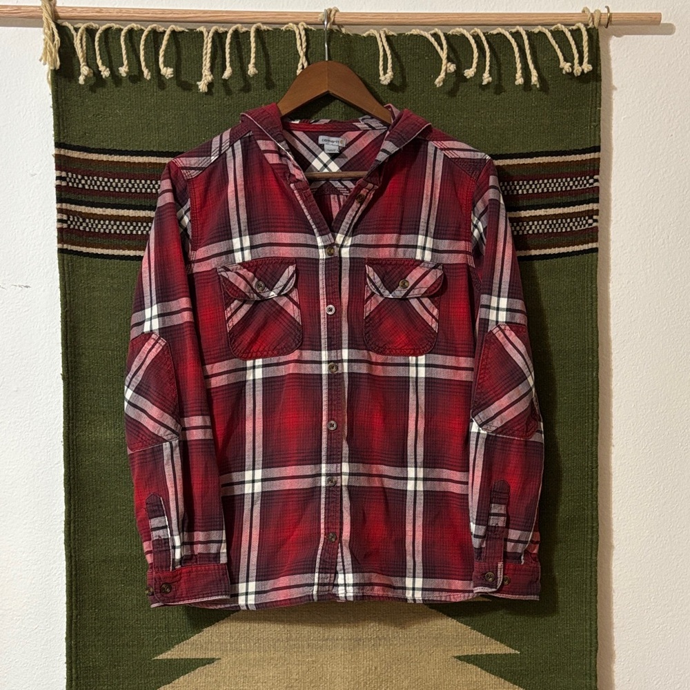 Carhartt Red white and Black Checkered flannel Shirt hoodie 100% cotton